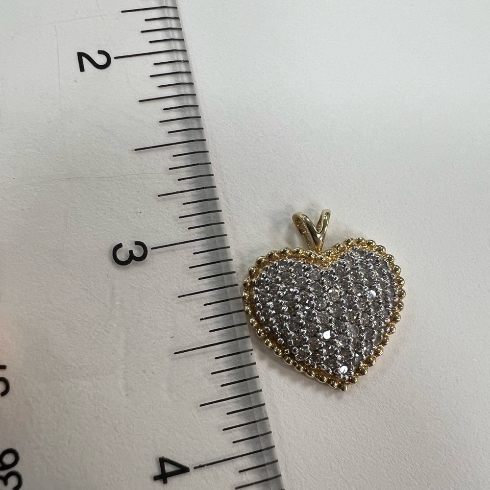 14K yellow gold and diamonds pavè heart Pendant 3.9g - Picture 6 of 15
